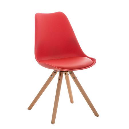 Besucherstuhl ALMA, helle massive Holzstuhlbeine, Sitzbezug aus Kunstleder, Gestell mit Stoffbezug, Farbe Rot