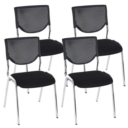 Im 4er-Set: Konferenzstuhl NAPOLI, vielseitig und bequem, Metallgestell, verchromte Stuhlbeine, Farbe Schwarz