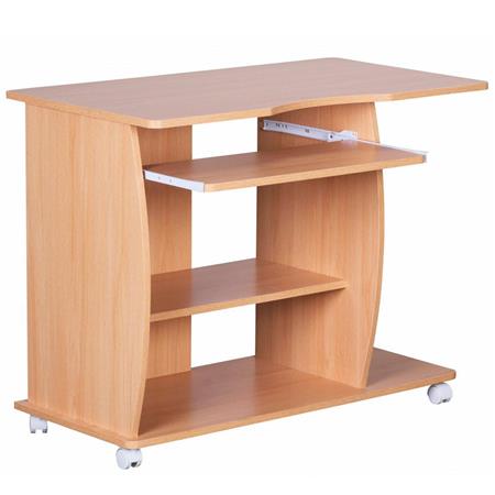 Computertisch DUKE. Aus Holz, mit Rollen und Tastaturauszug, Abmessungen 90 x 50 x71 cm, Farbe Buche