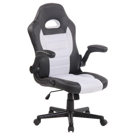 Gamingstuhl LOTUS, klappbare Armlehnen, Leder und atmungsaktiver Netzbezug, Farbe Weiß
