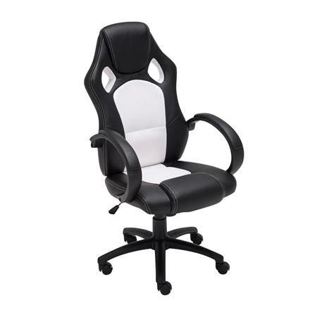 Gamingstuhl MONTMELO, spektakuläres sportliches Design, Leder- und Stoffbezug, Farbe Schwarz / Weiß