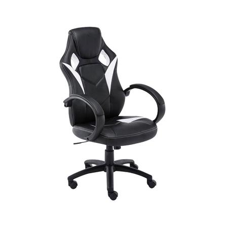 Gamingstuhl JARAMA, Komfort und sportliches Design, Leder- und Stoffbezug, Farbe Schwarz / Weiß