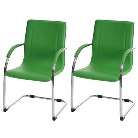 Im 2er-Set: Konferenzstuhl ZEUS, Metallgestell, exklusives Design, Lederbezug, Farbe Grün