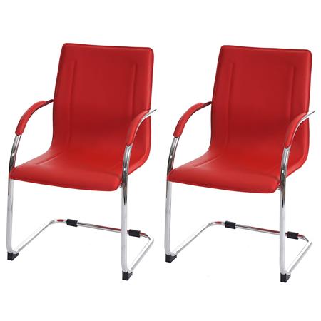Im 2er-Set: Konferenzstuhl ZEUS, Metallgestell, exklusives Design, Lederbezug, Farbe Rot