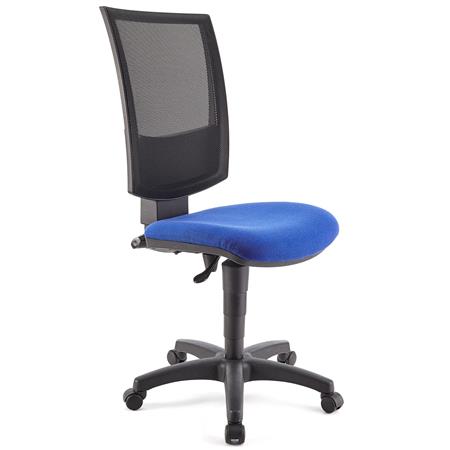 Bürostuhl PANDORA OHNE ARMLEHNE, verstellbare Rückenlehne mit Netzbezug, dicke Polsterung, Farbe Blau