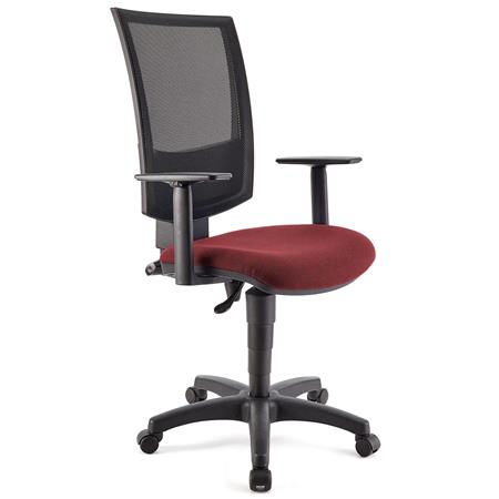 Bürostuhl PANDORA PLUS mit verstellbaren Armlehnen, Rückenlehne mit Netzbezug, dicke Polsterung, Farbe Burgund