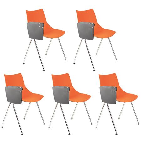 Im 5er-Set: Besucherstuhl AMIR MIT SCHREIBBRETT, bequem und praktisch, Farbe Orange
