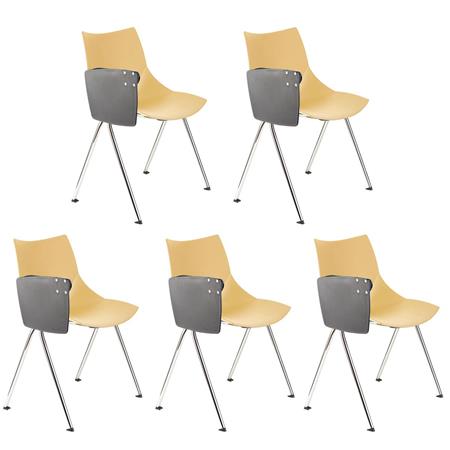 Im 5er-Set: Besucherstuhl AMIR MIT SCHREIBBRETT, bequem und praktisch, Farbe Beige