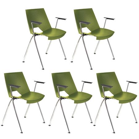 Im 5er-Set: Besucherstuhl ENZO MIT ARMLEHNEN, bequem, praktisch und stapelbar, Farbe Grün