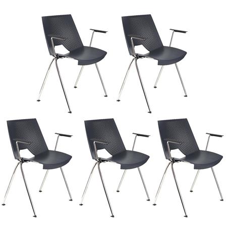 Im 5er-Set: Besucherstuhl ENZO MIT ARMLEHNEN, bequem, praktisch und stapelbar, Farbe Grau