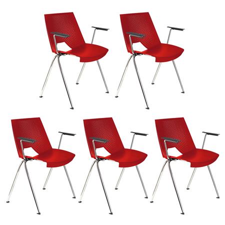Im 5er-Set: Besucherstuhl ENZO MIT ARMLEHNEN, bequem, praktisch und stapelbar, Farbe Rot