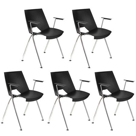 Im 5er-Set: Besucherstuhl ENZO MIT ARMLEHNEN, bequem, praktisch und stapelbar, Farbe Schwarz