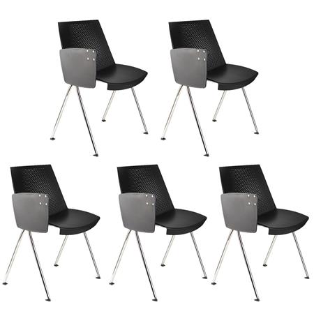 Im 5er-Set: Besucherstuhl ENZO MIT SCHREIBBRETT, bequem, praktisch und stapelbar, Farbe Schwarz