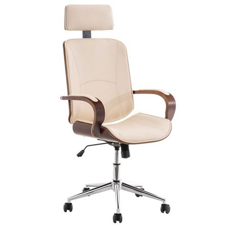 Chefsessel JUTTA, dicke Polsterung, elegantes Design in Holz und Leder, Farbe Beige