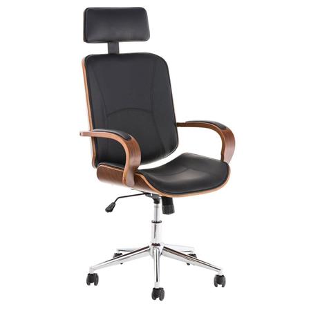 Chefsessel JUTTA, dicke Polsterung, elegantes Design in Holz und Leder, Farbe Schwarz