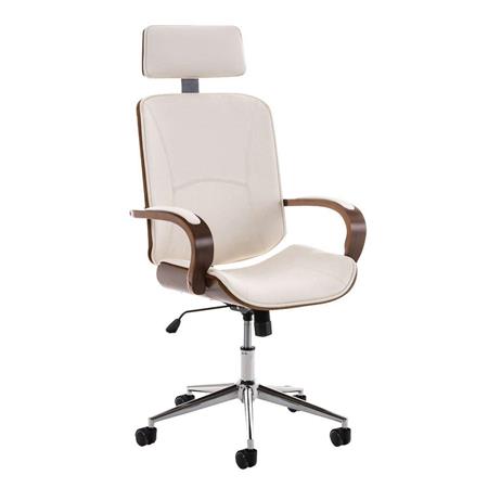 Chefsessel JUTTA, dicke Polsterung, elegantes Design in Holz und Leder, Farbe Weiß