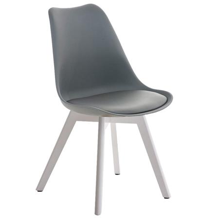 Designer-Besucherstuhl BOSPORUS, weiße Holzstuhlbeine, Sitzbezug aus Kunstleder, Gestell mit Stoffbezug, Farbe Grau