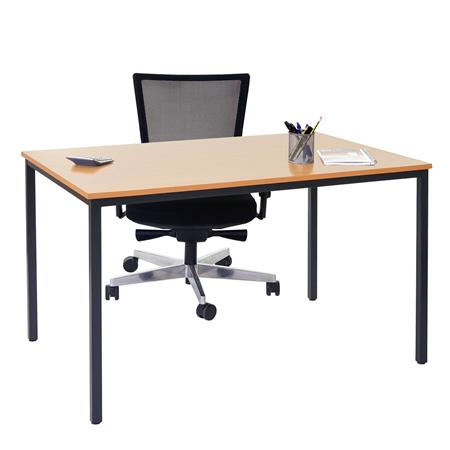 Bürotisch DEMI, Abmessungen 120 x 80 x 74,5 cm, Metallgestell und Holzplatte, Farbe Buche und Weiß