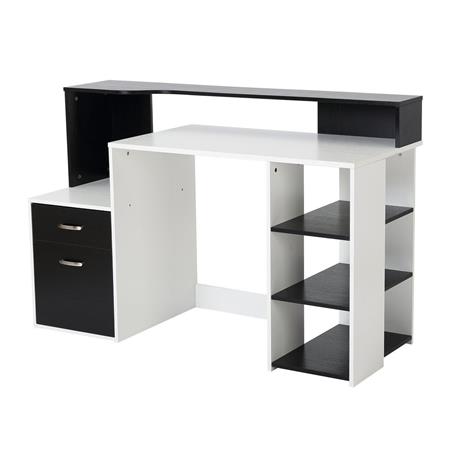 Bürotisch BOTINA, Schubladen und Regale, 140 x 55 x 92 cm, Holz, Farbe Weiß und Schwarz