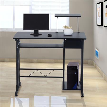 Computertisch ARNOLD, MDF und Metall, Tastaturauszug, Abmessungen 90x50x95 cm, Farbe Schwarz