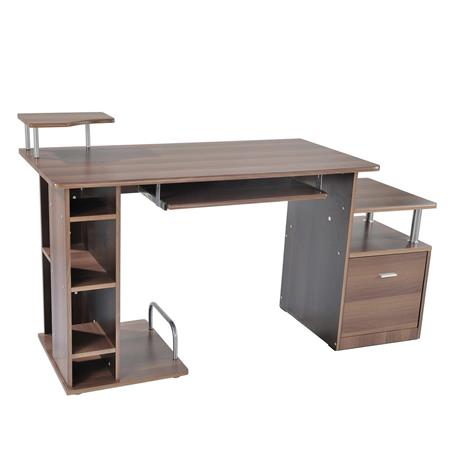 Computertisch PLANET, mit integrierten Regalen und Tastaturauszug, 152 x 60 x 88 cm, in Holz, Farbe Walnuss