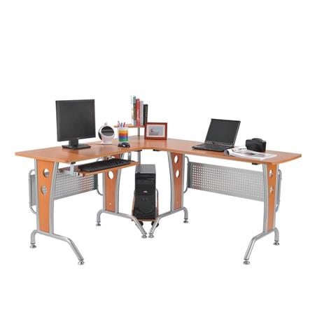 Eckschreibtisch KÖNIG, Abmessungen 165x145x86 cm, Metallgestell, Holz, Farbe Buche