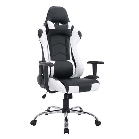 Gamingstuhl ZELDA, verstellbare Rückenlehne, Lordose- & Nackenkissen, Metallfußkreuz, Farbe Schwarz / Weiß