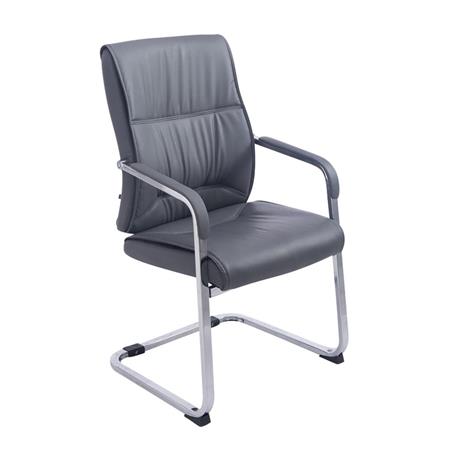 Besucherstuhl MAEL, Metallgestell, dicke Polsterung, Lederbezug, Farbe Grau