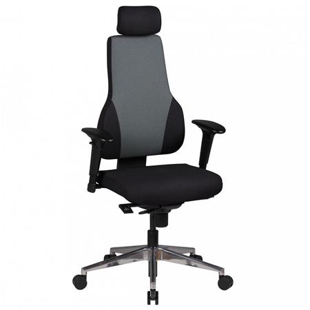 Ergonomischer Bürostuhl ULYSSE, vielseitig verstellbar, dicke Polsterung, Stoffbezug, Farbe Schwarz / Grau
