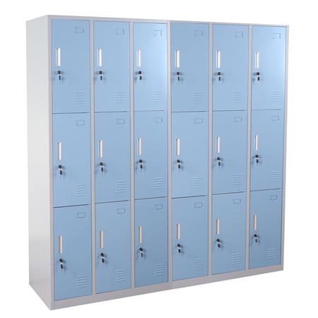 Schließfachschrank EVELIN, 18 abschließbare Fächer, 180x180x50 cm, Farbe Blau