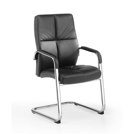 Besucherstuhl DENIS V, verchromtes Gestell, elegante Naht, Ökolederbezug, Farbe Schwarz