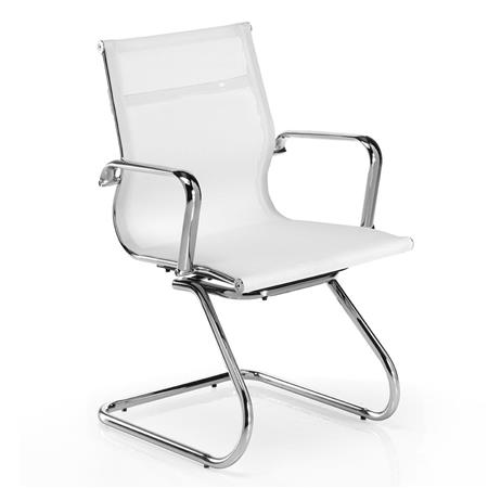 Besucherstuhl DOMI V, verchromtes Metallgestell, elegantes Design, Netzbezug, Farbe Weiß
