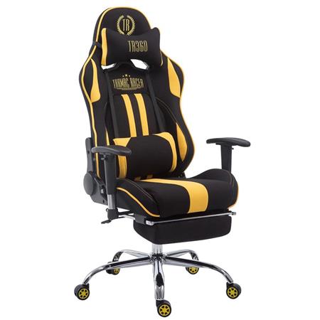 Gamingstuhl LOGAN STOFF mit Fußablage, neigbare Rückenlehne, Nacken- & Lordosekissen, Farbe Schwarz/Gelb