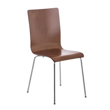 Besucherstuhl PAUL, Stuhlbeine aus Metall, Sitz und Rückenlehne aus Holz, Farbe Braun