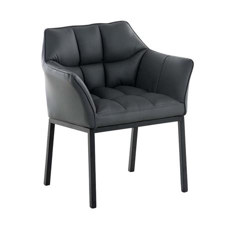 Besucherstuhl OCTAVIUS LEDER, Metallgestell in Schwarz, dicke Polsterung, Farbe Dunkelgrau