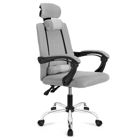 Ergonomischer Bürostuhl FABIO, neigbar, mit Nacken- und Lordosekissen, atmungsaktiver Netzstoffbezug, Farbe Grau