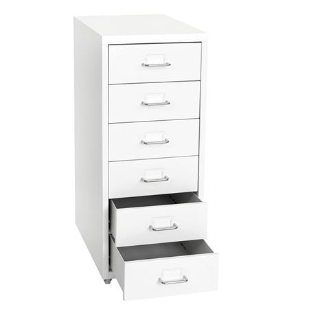 Rollcontainer HUTE, Büroschrank, 6 Schubladen, 69x28x44 cm, Stahlblech, Farbe Weiß