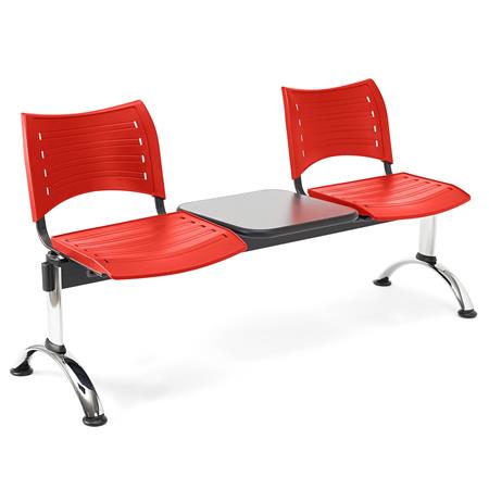 Wartebank für Wartezimmer, 2er-Sitze und Tisch, ELVA, Metallgestell, Kunststoff, Farbe Rot