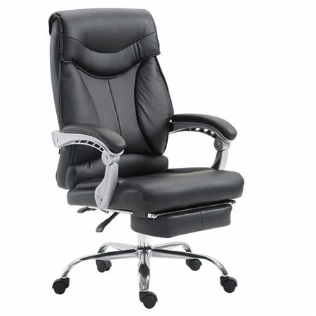 Chefsessel OREGON LEDER, ausziehbare Fußstütze, dicke Polsterung, Kunstlederbezug, Farbe Schwarz
