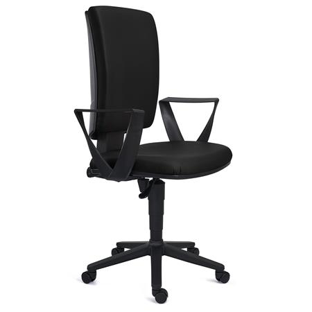 Bürostuhl ATLAS LEDER, verstellbare Rückenlehne, dicke Polsterung, Farbe Schwarz