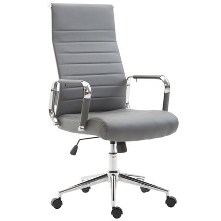 Bürostuhl KOLMU, Metallgestell, elegantes Design in Leder mit Quersteppung, Farbe Grau