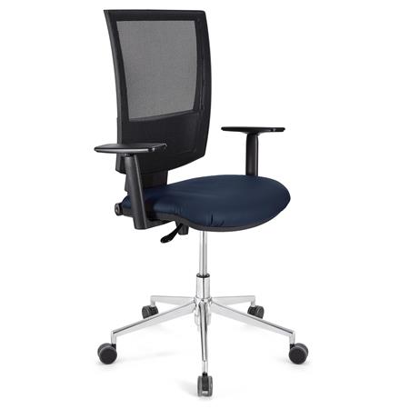 Bürostuhl PANDORA PRO LEDER mit verstellbaren Armlehnen, Metallfußkreuz, dicke Polsterung, Farbe Blau