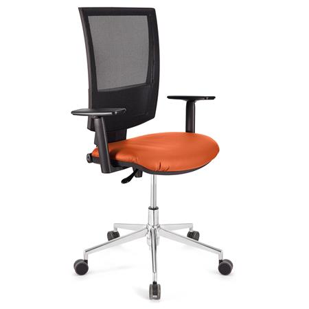 Bürostuhl PANDORA PRO LEDER mit verstellbaren Armlehnen, Metallfußkreuz, dicke Polsterung, Farbe Orange