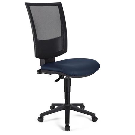 Bürostuhl PANDORA OHNE ARMLEHNEN LEDER, verstellbare Rückenlehne mit Netzbezug, dicke Polsterung, Farbe Blau