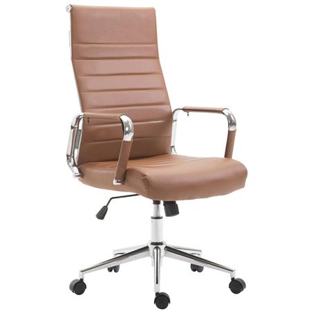 Bürostuhl KOLMU, Metallgestell, elegantes Design in Leder mit Quersteppung, Farbe Braun
