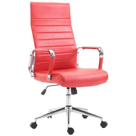 Bürostuhl KOLMU, Metallgestell, elegantes Design in Leder mit Quersteppung, Farbe Rot