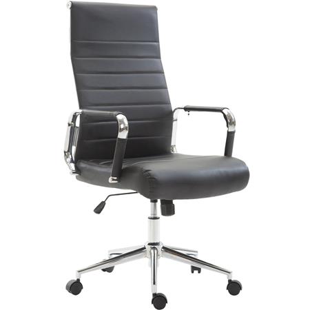 Bürostuhl KOLMU, Metallgestell, elegantes Design in Leder mit Quersteppung, Farbe Schwarz