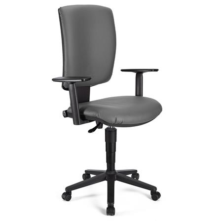 Bürostuhl ATLAS PLUS LEDER, verstellbare Rücken- und Armlehnen, dicke Polsterung, Farbe Grau