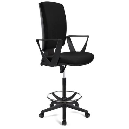 BÜROHOCKER ATLAS STOFF, verstellbare Rückenlehne, dicke Polsterung, Farbe Schwarz