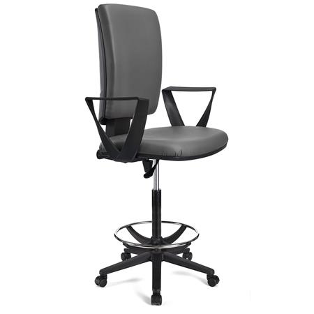 BÜROHOCKER ATLAS LEDER, verstellbare Rückenlehne, dicke Polsterung, Farbe Grau
